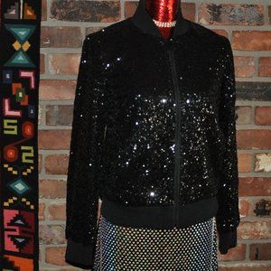 NWT Banana Republic Black Sequin Bomber Jacket With Pockets XS